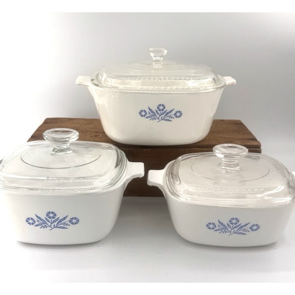 Corningware Other - 3 VTG Corning Ware Blue Cornflower Casserole Dishes with Lids Bakeware Kitchen